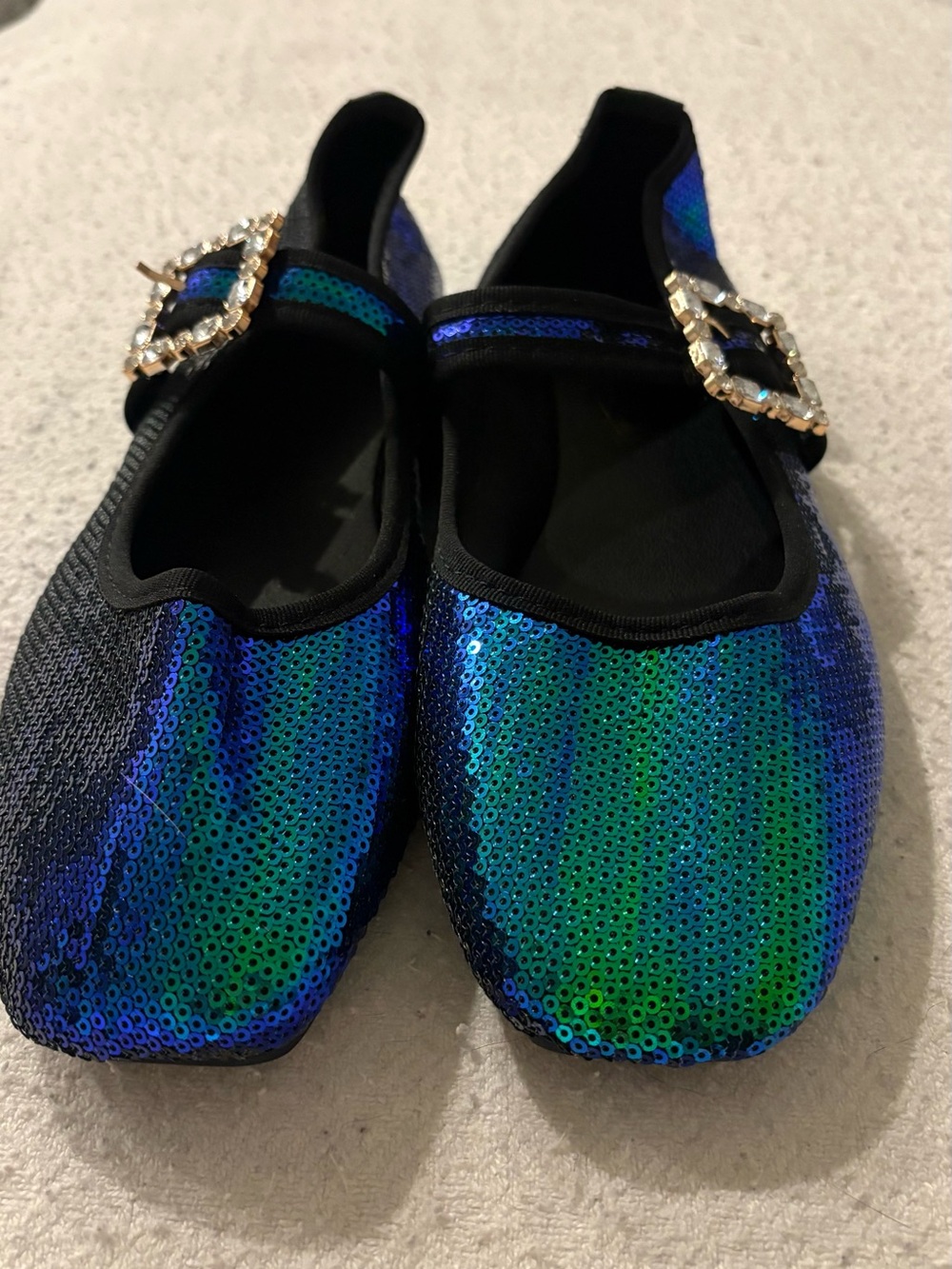 Elphaba Inspired Sparkle Sequin Mary Jane Shoes - Blue Green Size 9